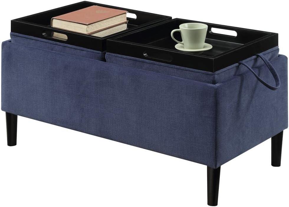 Convenience Concepts Designs4Comfort Magnolia Storage Ottoman with Reversible Trays, Dark Blue Corduroy