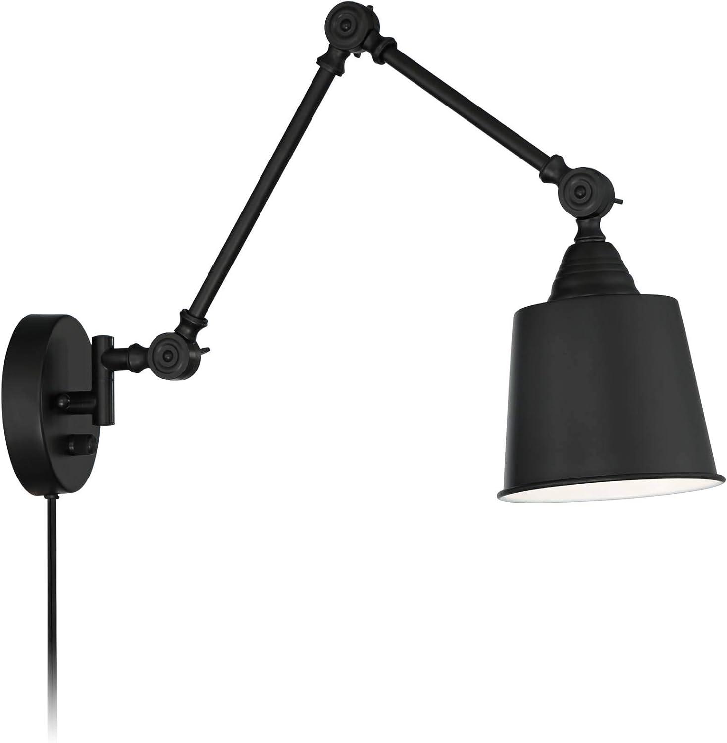 360 Lighting Mendes Modern Wall Lamps Set of 2 Black Metal Plug-in 12 1/2"Light Fixture Swing Arm Adjustable for Bedroom Reading Living Room Hallway