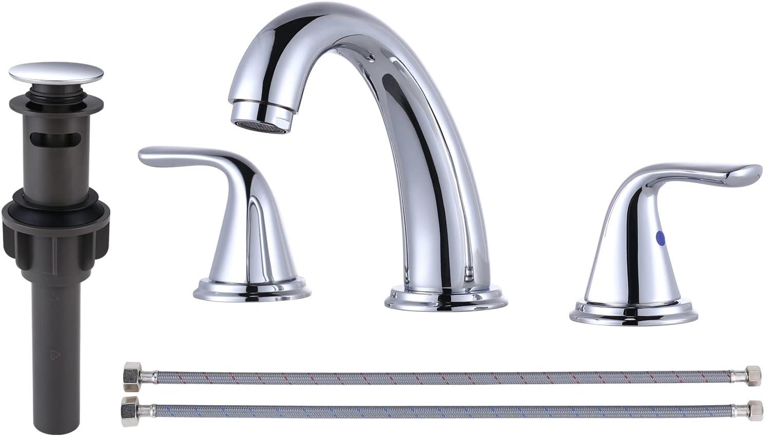 Aleasha Widespread Bathroom Sink Faucet, 3 Hole Faucet With Pop-Up Drain