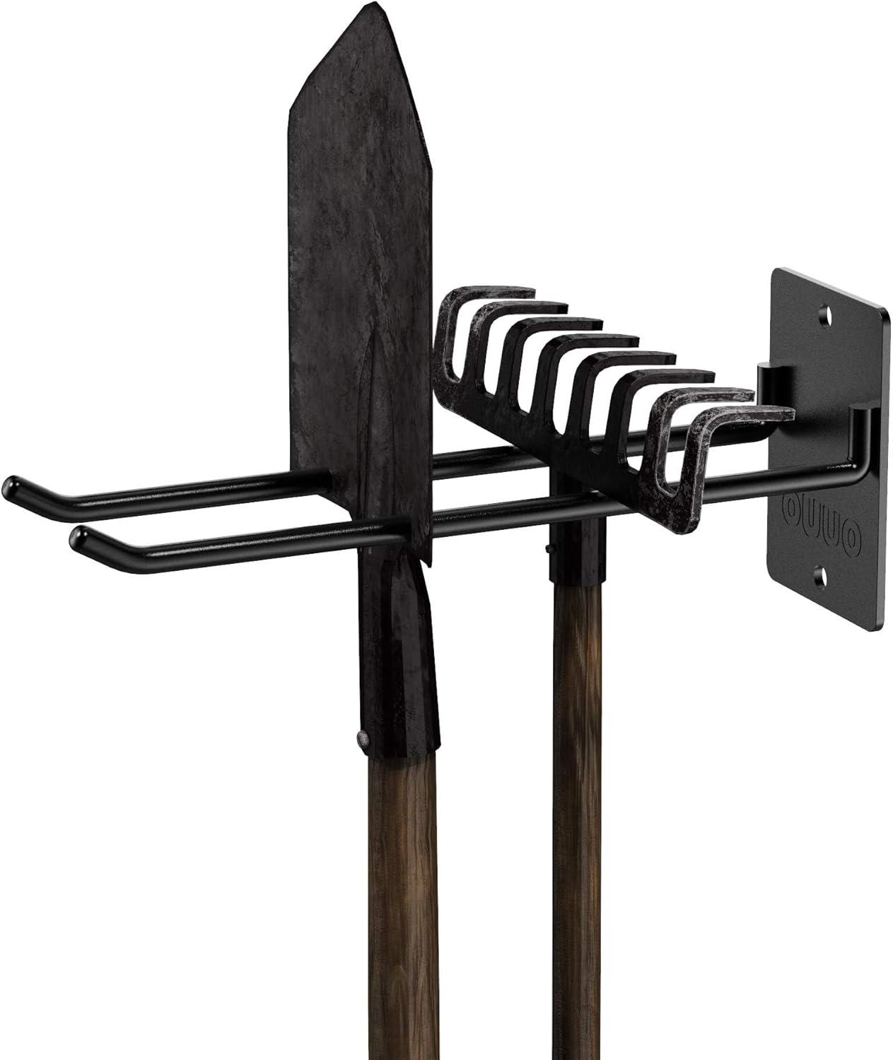 4 Pack Garage Storage Organizer for Tool Organization Heavy-Duty Solid Steel Wall Hanger for Garden Tools - Shovel Holder, Rake Broom Yard Wall Mount Hooks - Overhead Garage Storage Rack
