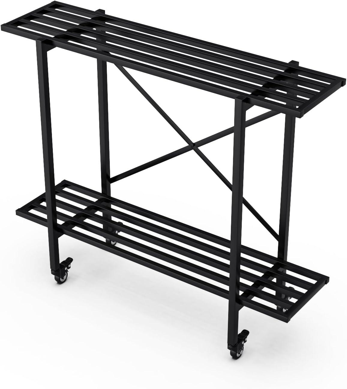 2 Tier Metal Sturdy Heavy Plant Stand, Narrow Plant Stand Indoor and Outdoor, L35.43 x W10.3 x H27.5 inch, 440 LBS Capacity & Heavy Duty Construction