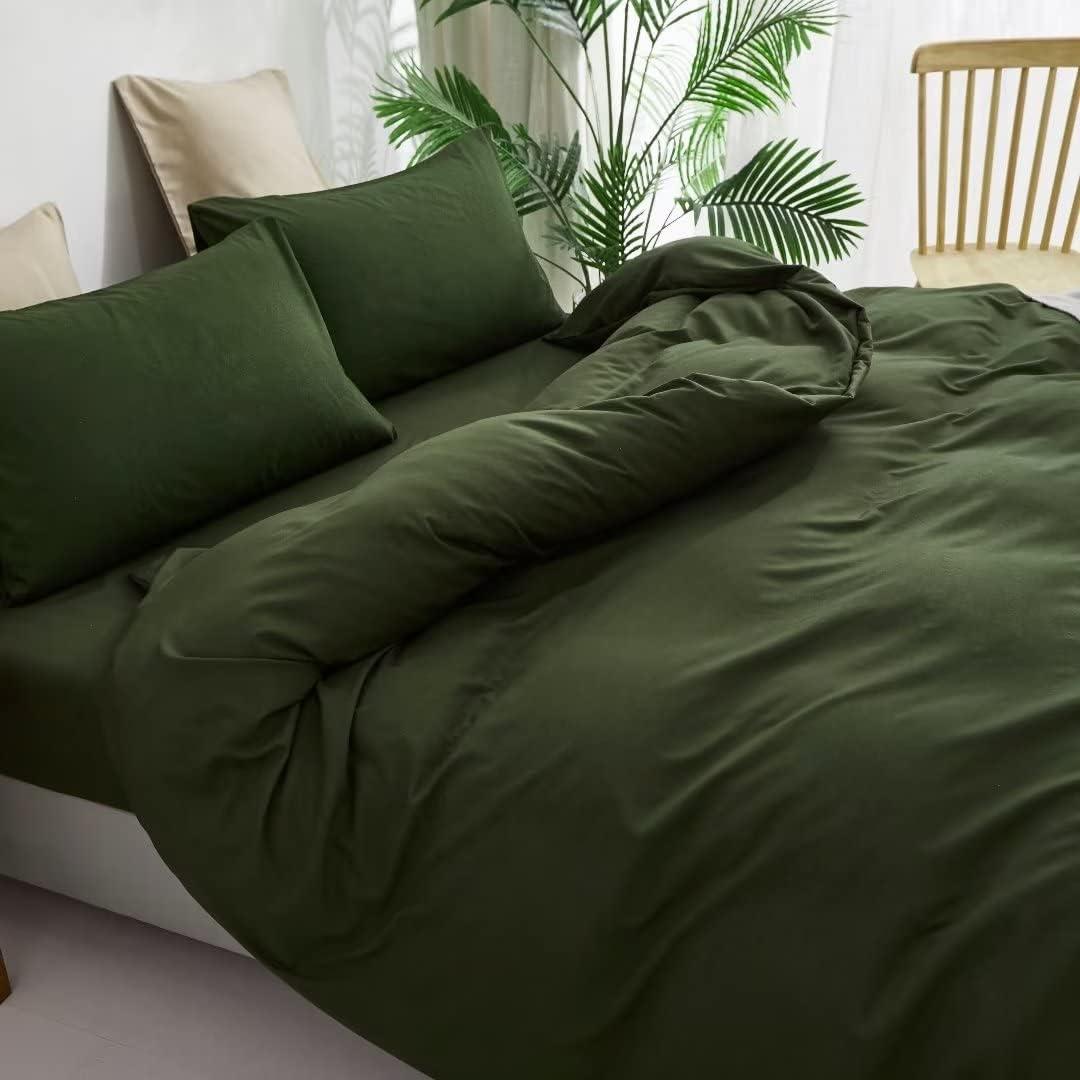 AMWAN Army Green Duvet Cover Full Bedding Set Modern Soft Olive Green Duvet Cover Full Size 3 Pieces Comforter Cover Forest Green Bedding Duvet Cover 1 Green Duvet Cover 80”x90” with 2 Pillowcases