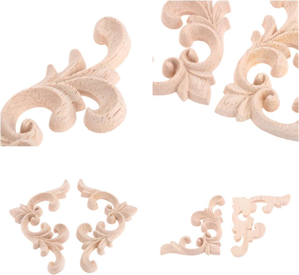 2pcs Wooden Onlay Applique Unpainted Carving Applique Cabinet Dresser Closet Applique