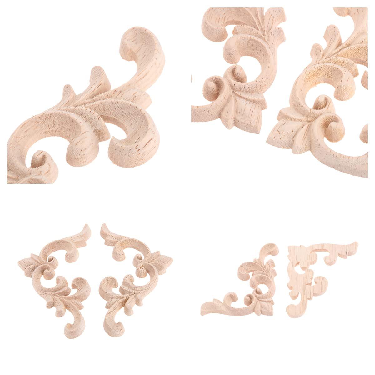 2pcs Wooden Onlay Applique Unpainted Carving Applique Cabinet Dresser Closet Applique