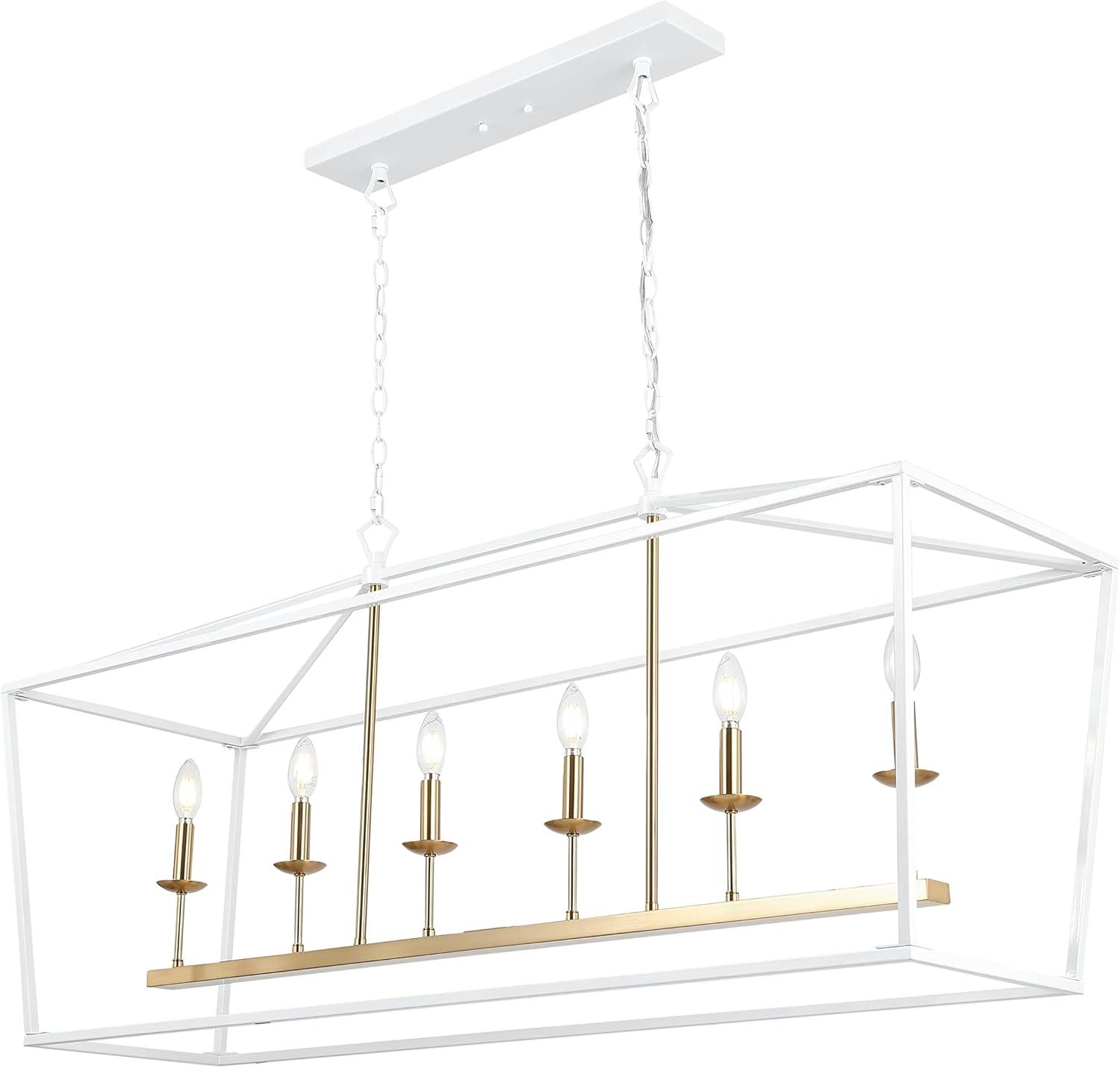 JONATHAN  Y Pagoda 49" Metal Linear Classic Traditional 6 -Light White Farmhouse Lantern Large Hanging Kitchen island light