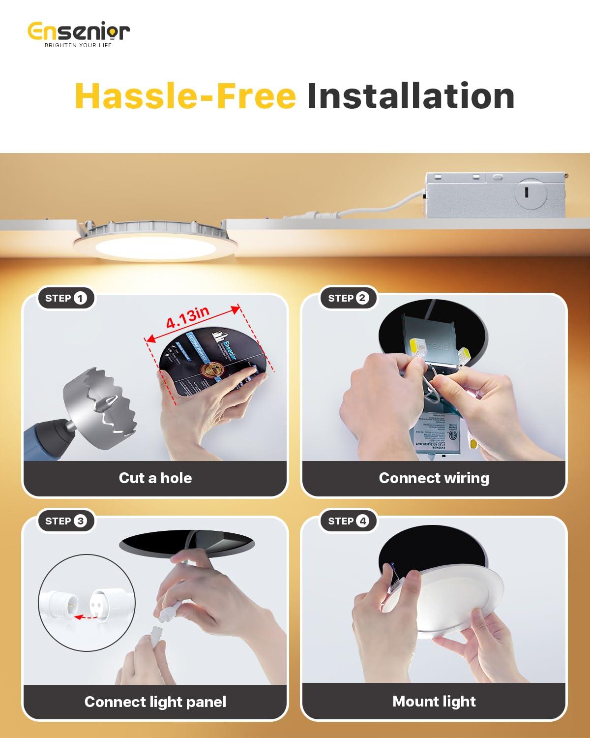 Ensenior 12 Pack 4 Inch LED Recessed Light, Dimmable, 5000K Daylight, 750LM High Brightness, 9W 120V, Damp Rated, ERL-9X-ETL, Ultra-Thin Canless Wafer Light - ETL & FCC & IC