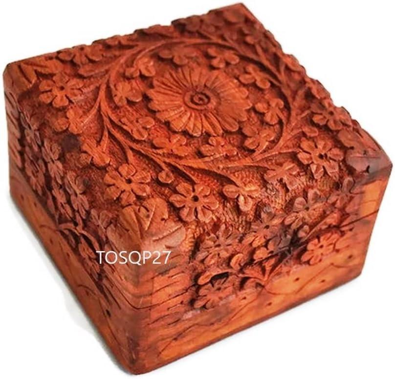 TOSQP27 Jewelry Box Gift for Women Men Girls Mom Mother Sister Father Gifts Novelty Unique Artisan Travel Portable Case Hand Carved Rosewood Jewel Organizer