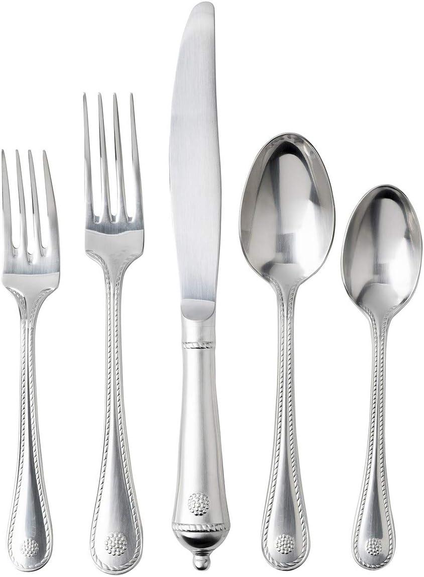 Bright Satin Stainless Steel 5-Piece Embossed Flatware Set