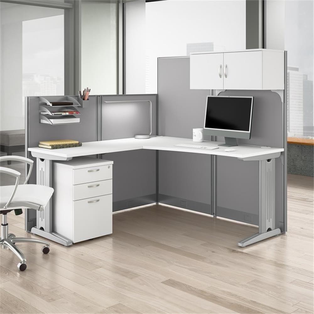 Bush Business Furniture Office in an Hour 65W L Shaped Cubicle Desk with Storage, Drawers, and Organizers