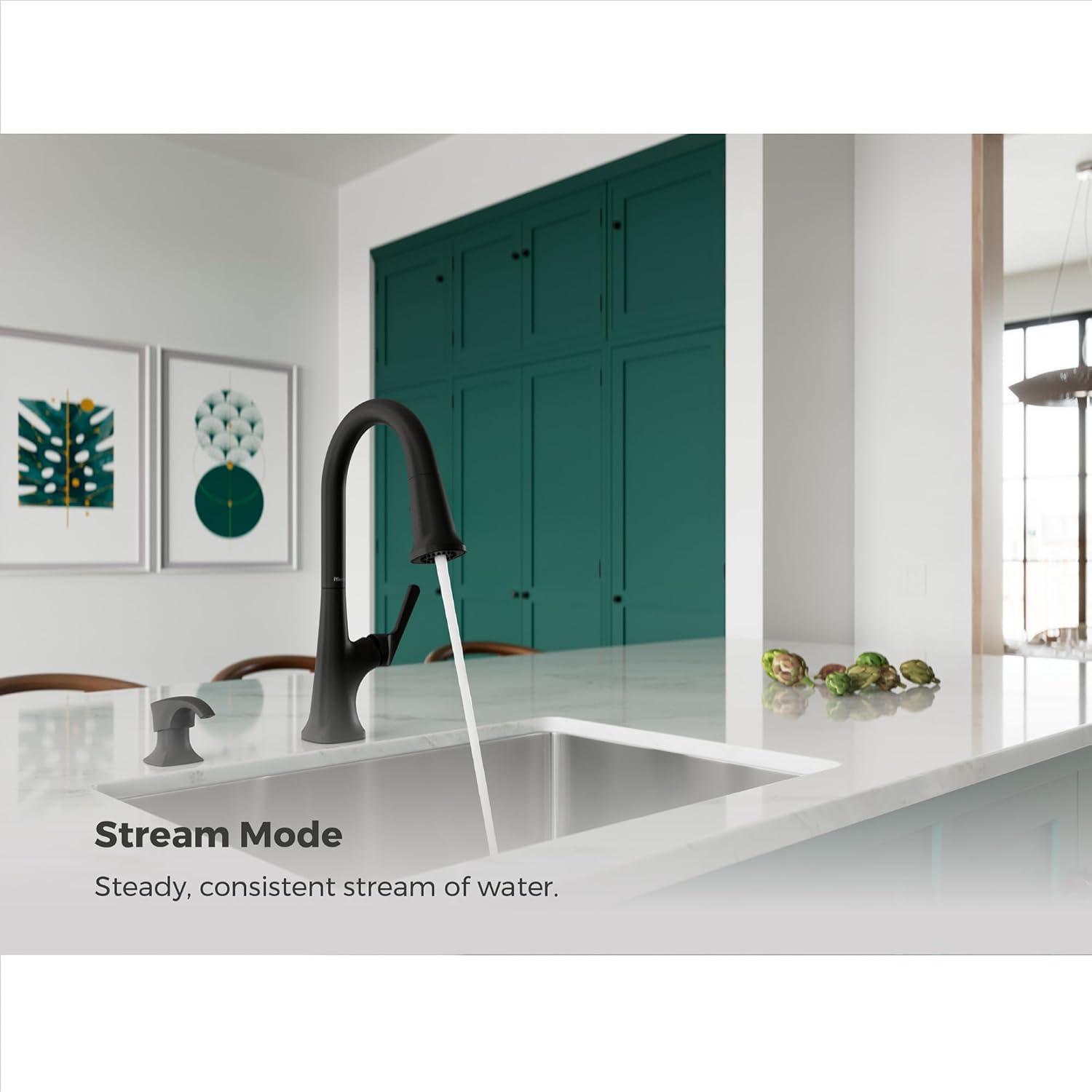 Pfister Ridgeline Kitchen Faucet with Pull Down Sprayer and Soap Dispenser, Single Handle, High Arc, NSF Certified, Spot Defense Matte Black Finish, F5297RGSDB