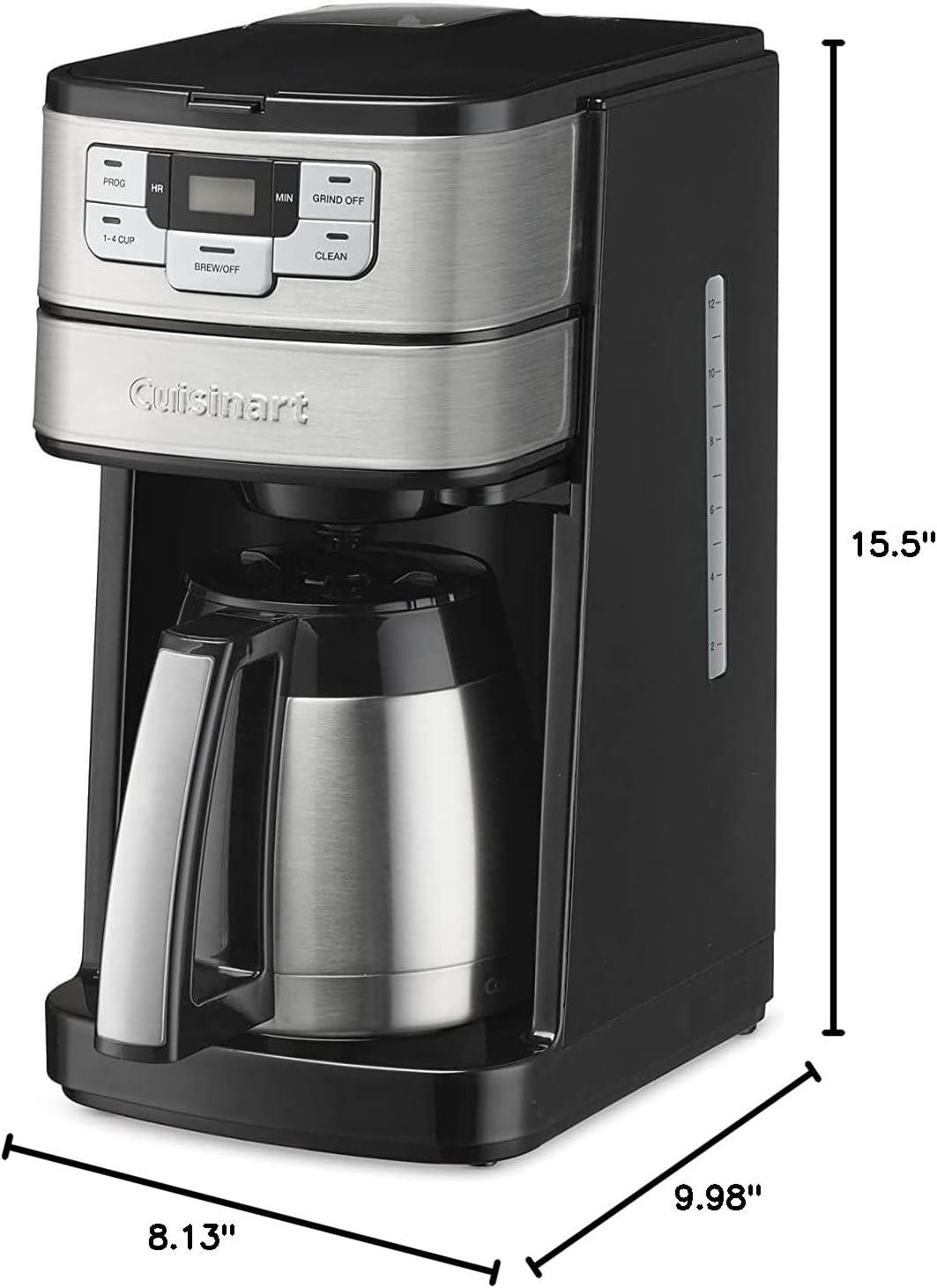 Cuisinart Automatic Grind & Brew 10-Cup Coffee Maker with Blade Grinder, Programmable Coffee Machine Glass Carafe with 1-4 Cup Setting, Brew Pause, Grind-Off Option, DGB-450NAS, Black/Stainless Steel