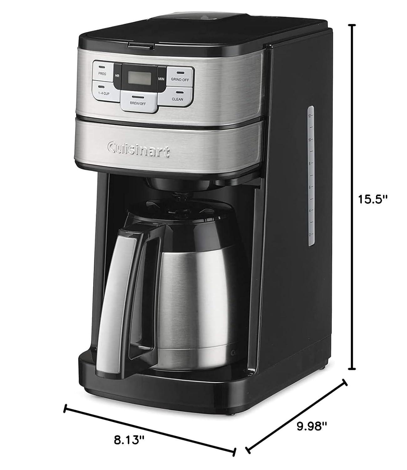 Cuisinart Automatic Grind & Brew 10-Cup Coffee Maker with Blade Grinder, Programmable Coffee Machine Glass Carafe with 1-4 Cup Setting, Brew Pause, Grind-Off Option, DGB-450NAS, Black/Stainless Steel