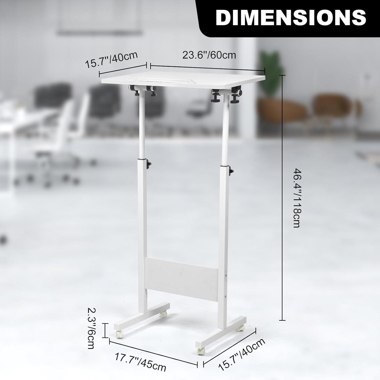 Costway 1/2 PCS Mobile Lectern Podium with Tilting Top Storage Tray Lockable Casters White