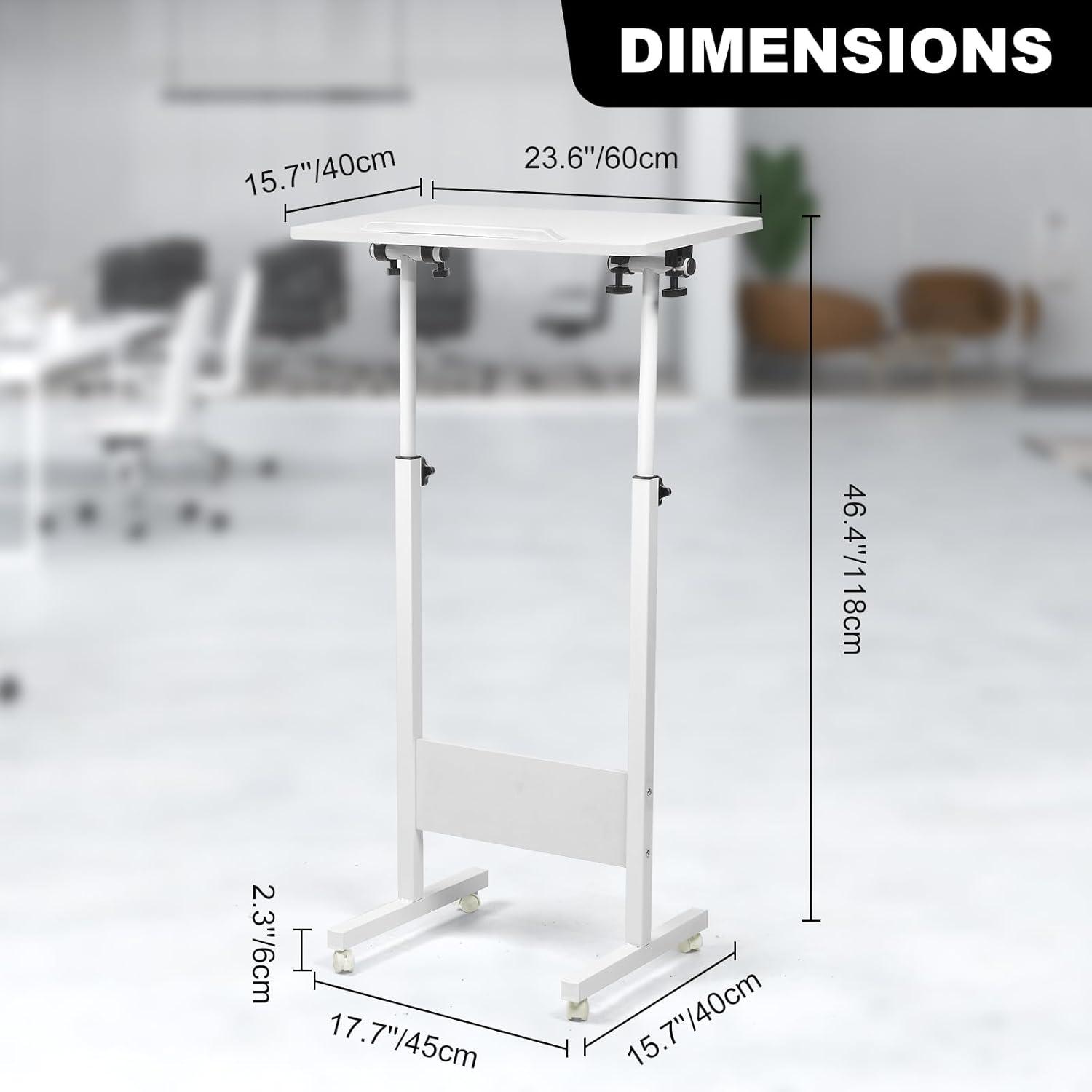 Costway 1 PCS Mobile Lectern Podium with Tilting Top Storage Tray Lockable Casters White