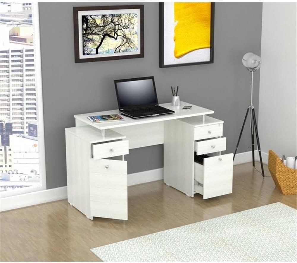 Inval 4-Drawer Computer Desk with Cabinet, Washed Oak