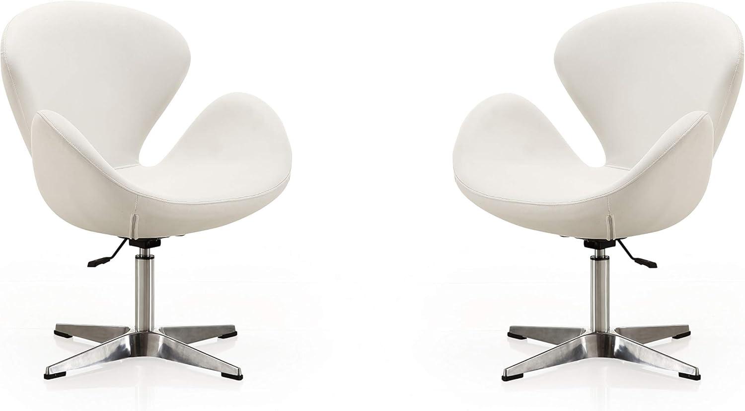 Set of 2 Raspberry Faux Leather Adjustable Swivel Chairs White - Manhattan Comfort
