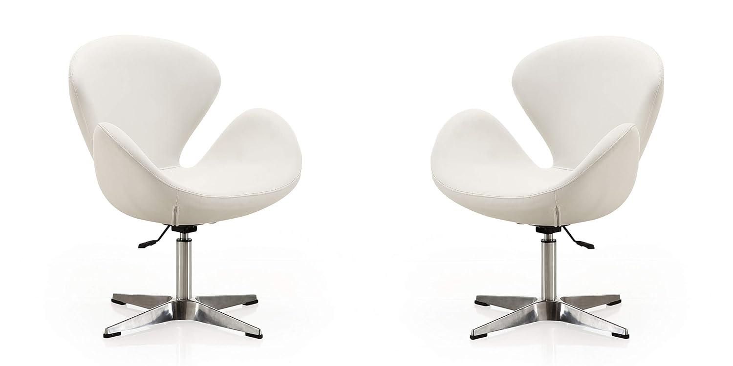 Set of 2 Raspberry Faux Leather Adjustable Swivel Chairs White - Manhattan Comfort
