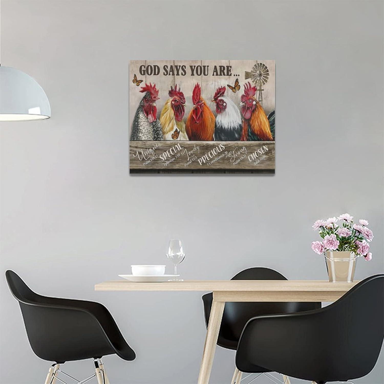 Farmhouse Rooster Canvas Wall Art with Inspirational Quotes