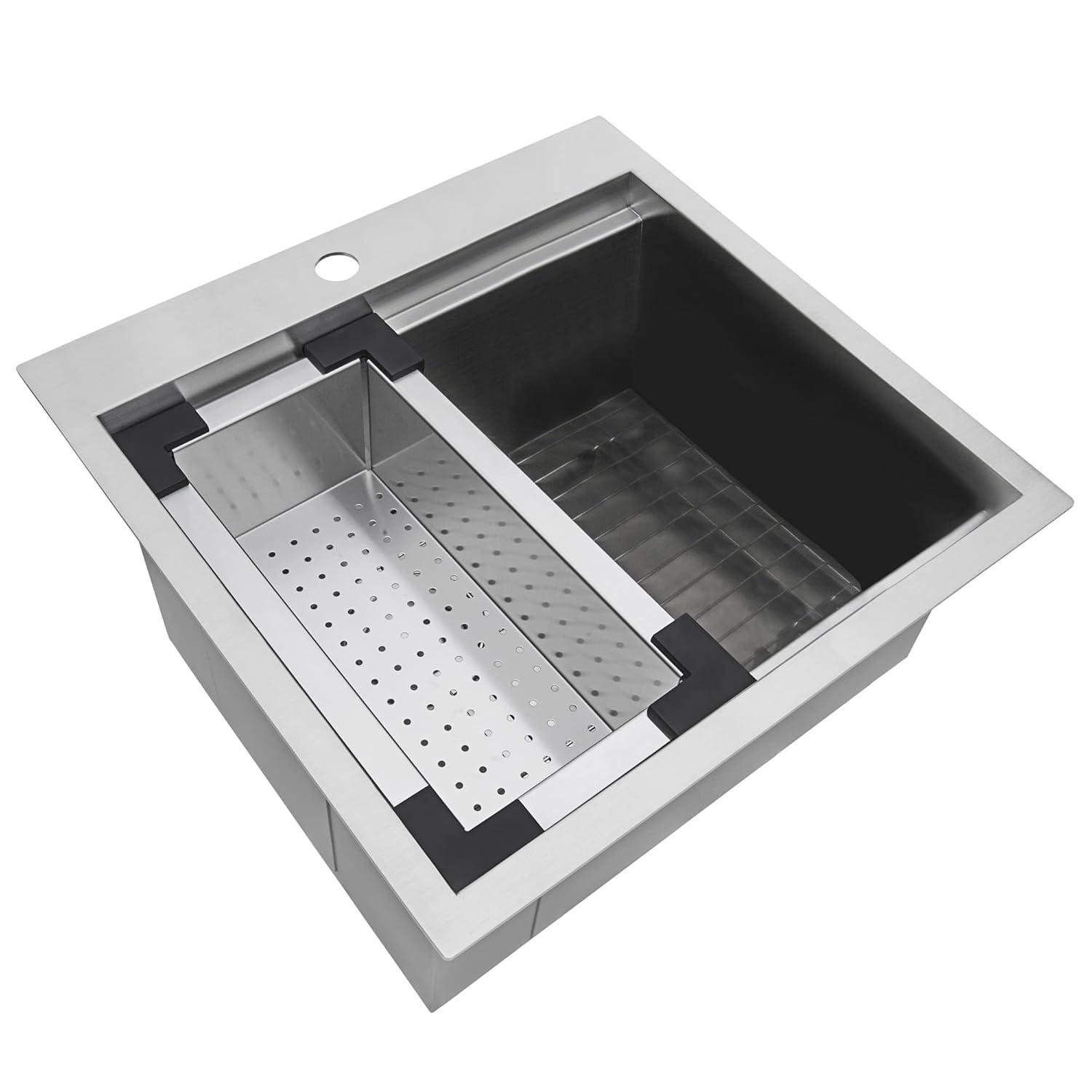 Ruvati 21 x 20 inch RV Workstation Drop-in Topmount Bar Prep Kitchen Sink 16 Gauge Stainless Steel