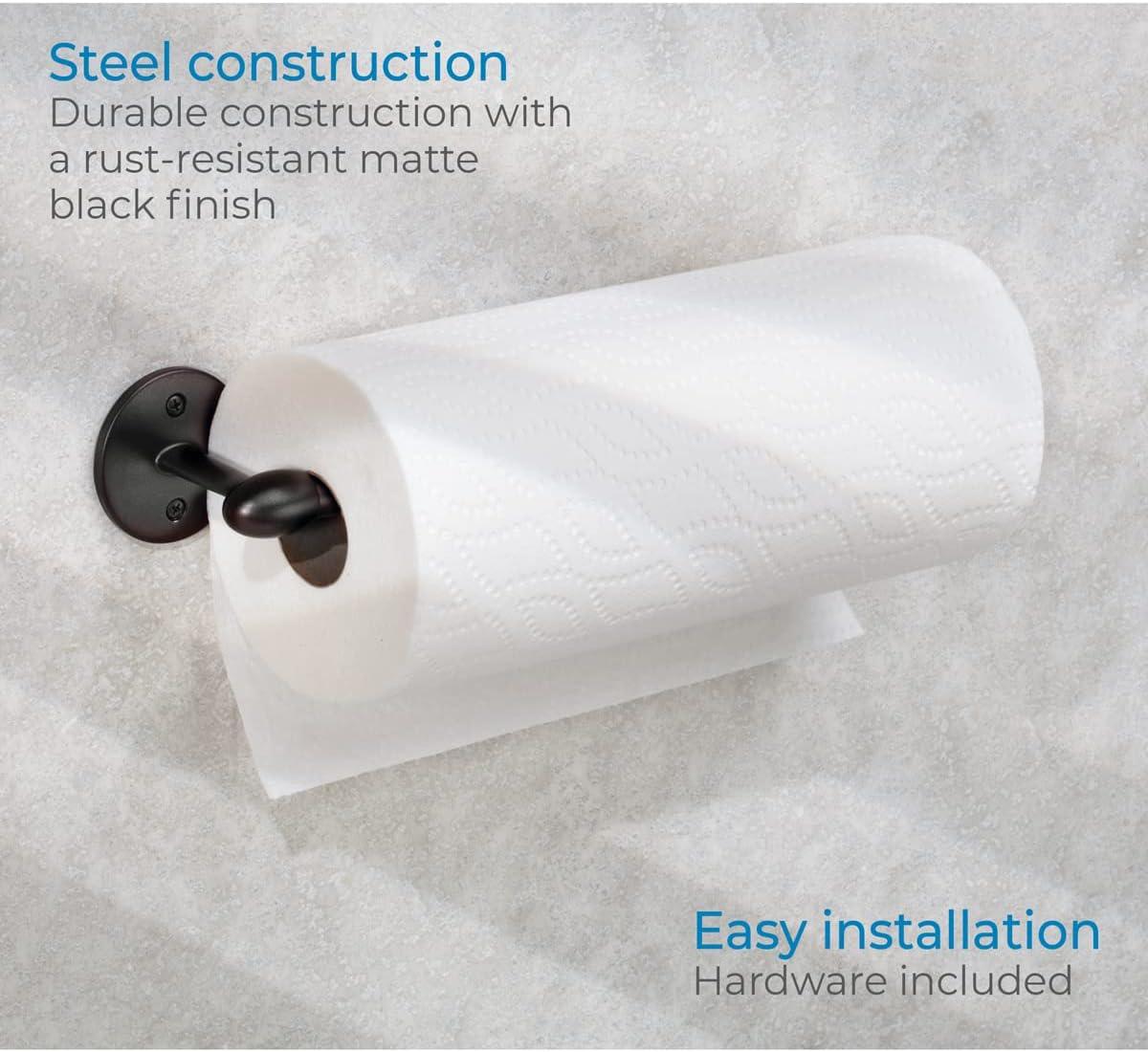 InterDesign Orbinni Paper Towel Holder for Kitchen - Wall Mount/Under Cabinet, Matte Black