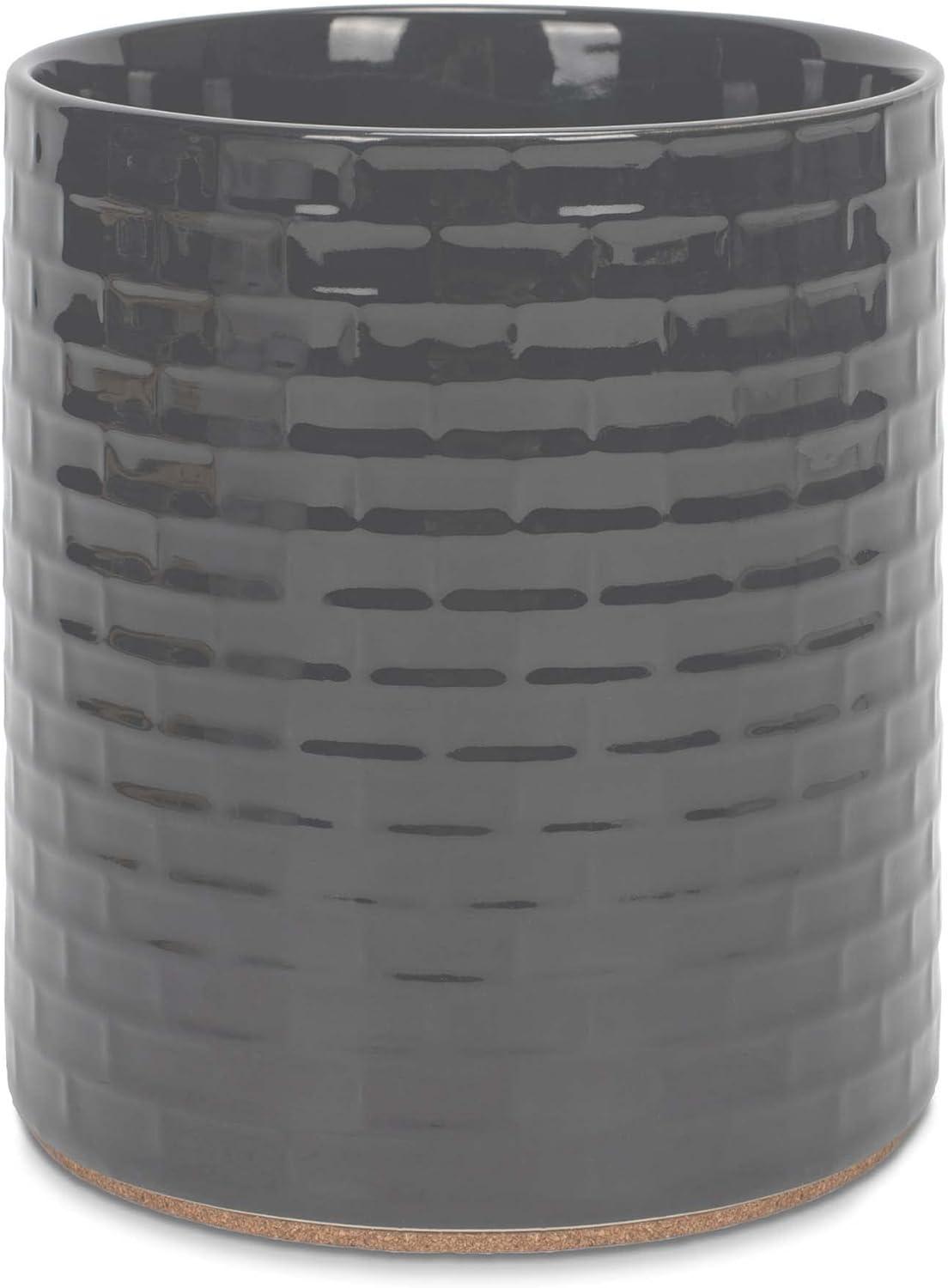 Elanze Designs Embossed Subway Tile Ceramic Stoneware Cork Bottom Kitchen Utensil Holder, Black