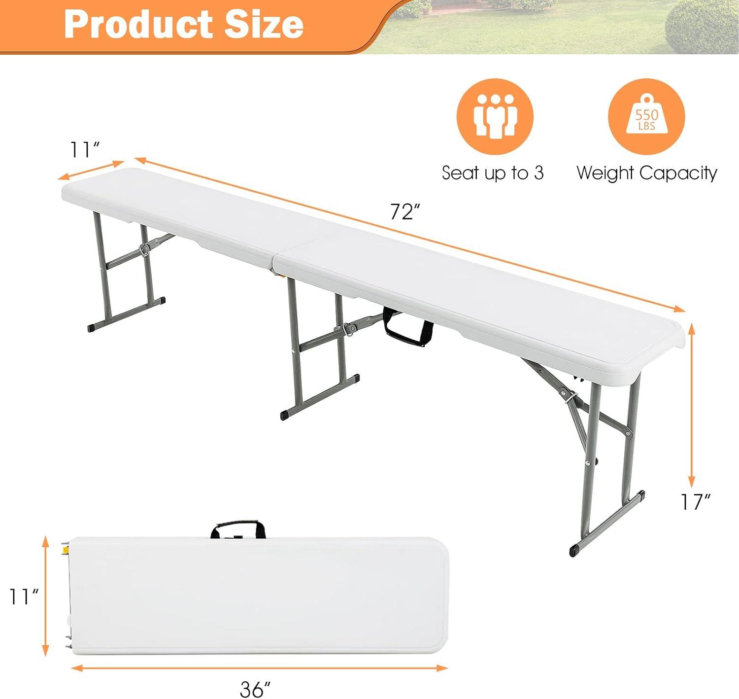 Costway 2PCS 6 FT Portable Folding Bench Outdoor Picnic Bench 550 lbs Limited for Dining