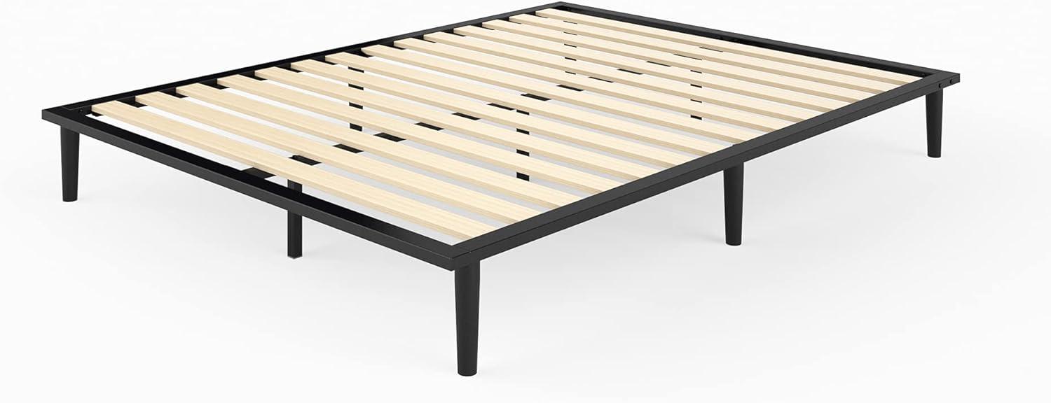 Full Charcoal Metal Platform Bed with Tapered Legs and Slats