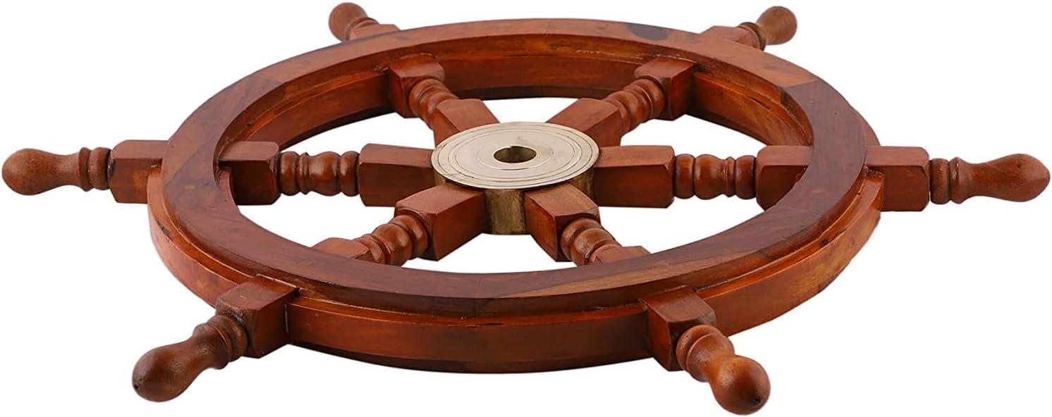Handcrafted 30" Brown Wood and Brass Nautical Ship Wheel