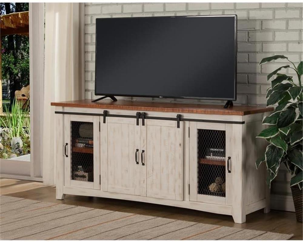 Taos 65" Solid Wood TV Stand Antique White and Honey Finish - Martin Svensson Home