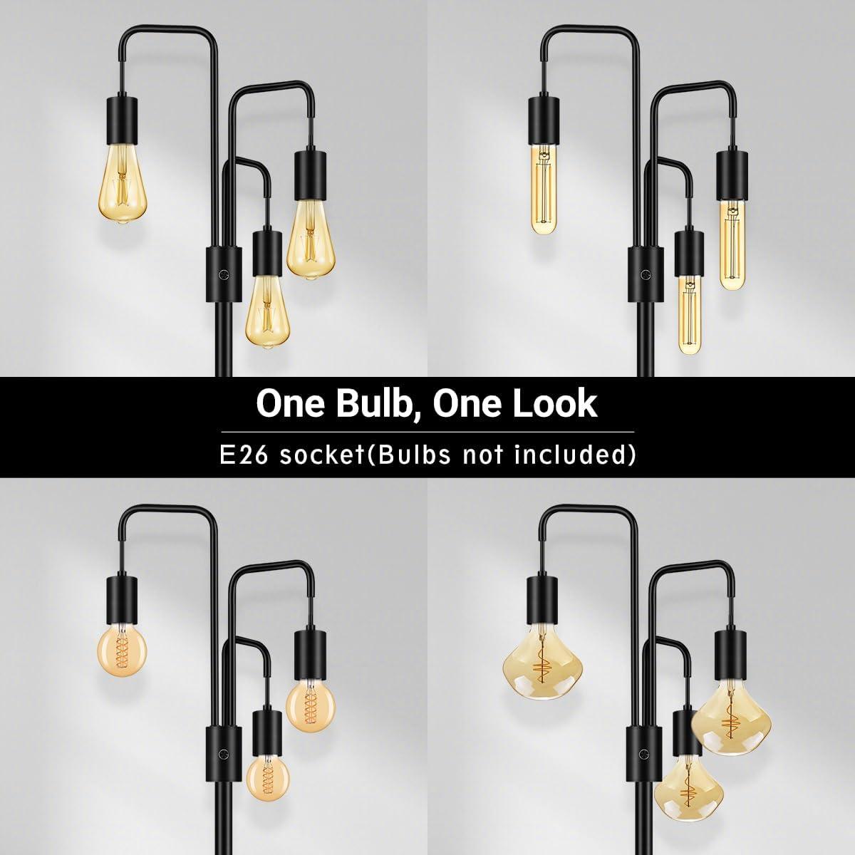 Living Room Industrial Floor Lamp, Modern Floor Lamp Standing Lamp With 3 Lights, Bulbs Not Included,