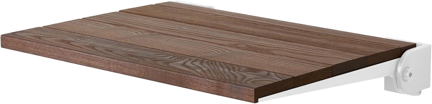 Natural Ash Wood Folding Wall Mount Shower Bench with White Frame