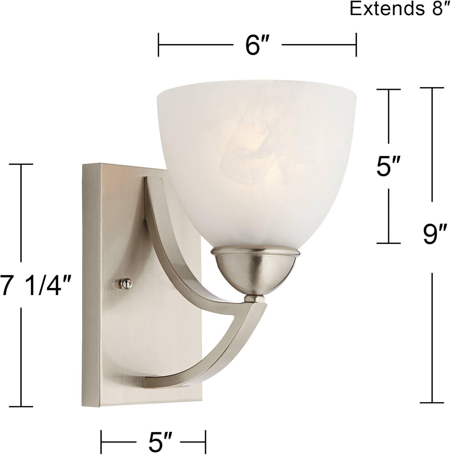 Possini Euro Design Modern Wall Light Sconces Set of 2 Satin Nickel Hardwired 6" Fixture Marbleized Glass for Bedroom Bathroom