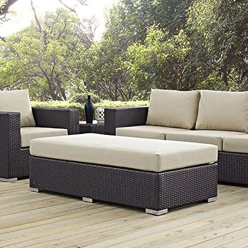 Modway Convene Outdoor Patio Fabric Rectangle Ottoman in Espresso Beige