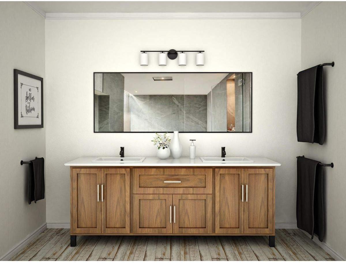 Progress Lighting Replay 4-Light Bath Vanity, Textured Black, Porcelain Shade