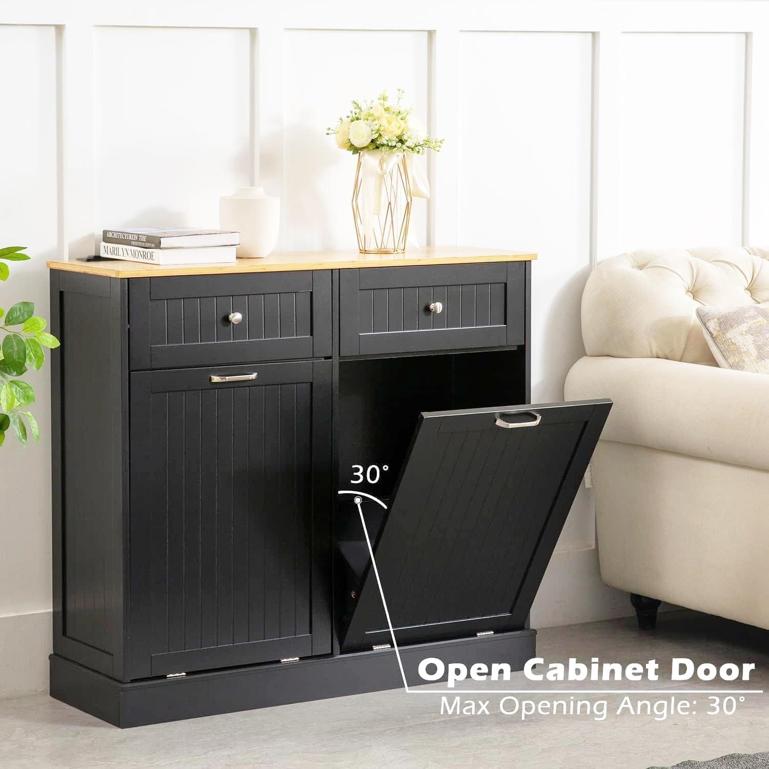 Black Double Tilt Out Trash Cabinet with Countertop and Drawer