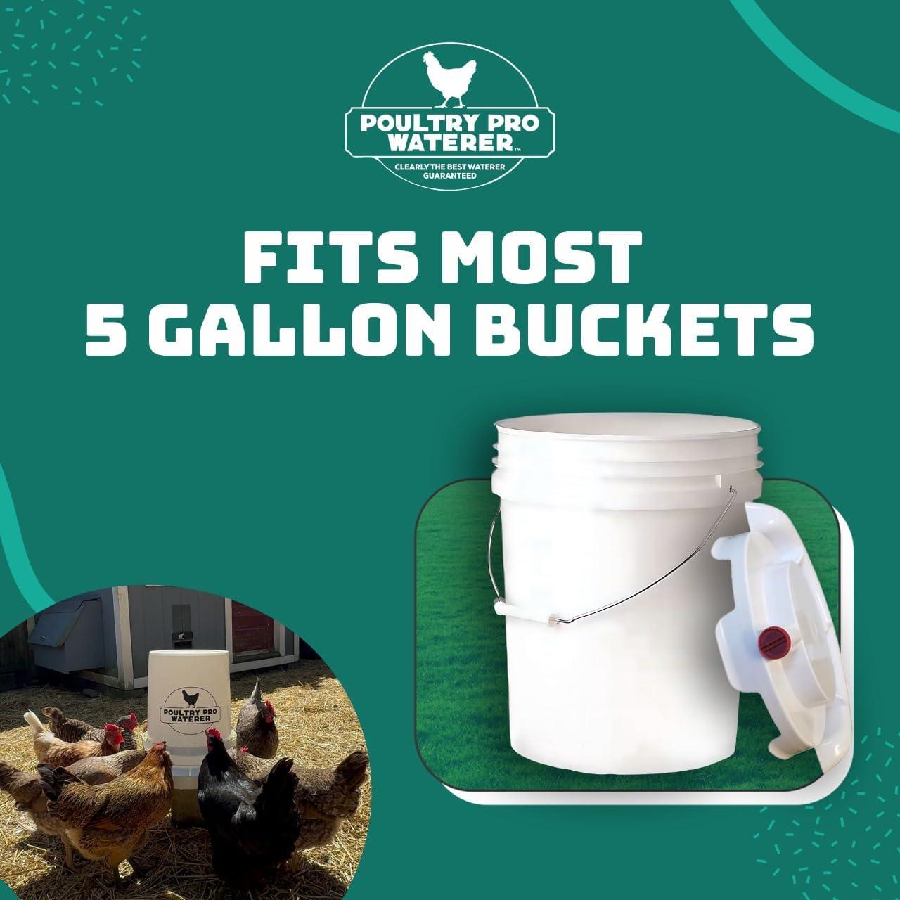 The Original Poultry Pro Waterer | DIY Chicken Waterer for Chicken Coop | Hands Free Poultry Waterer Suitable for Pigeons, Ducks, Chickens & Other Smaller Birds - Fits All 5 Gallon Buckets