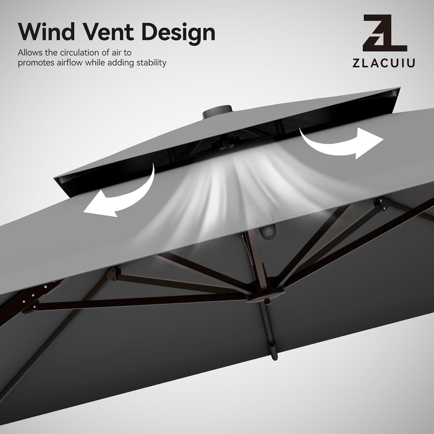 Large Gray Aluminum Cantilever Patio Umbrella with 360° Rotation