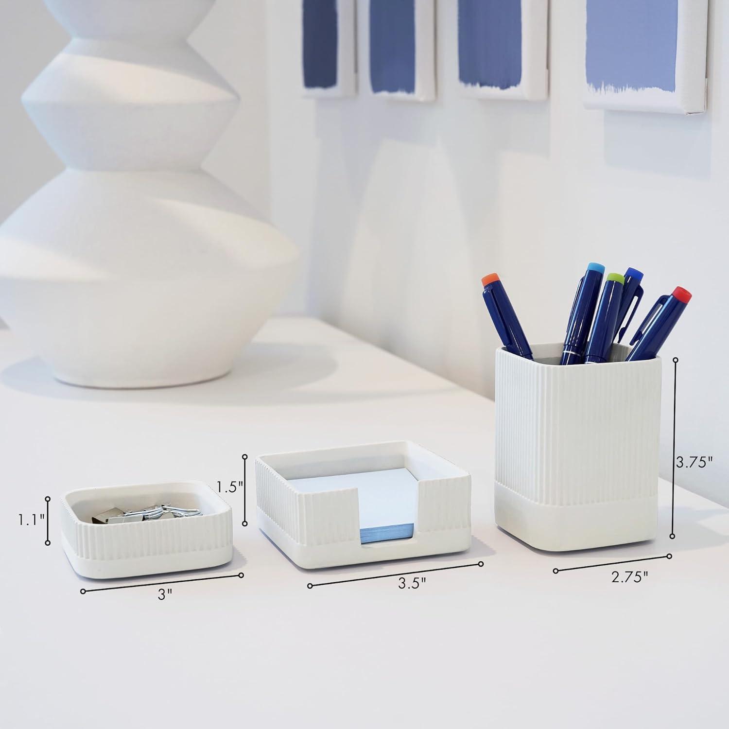 Minimalist White Concrete Desk Organizer Set of 3