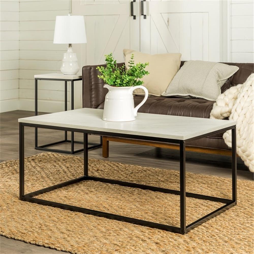 42" Open Box Coffee Table with Faux-Marble Top and Black Metal Base