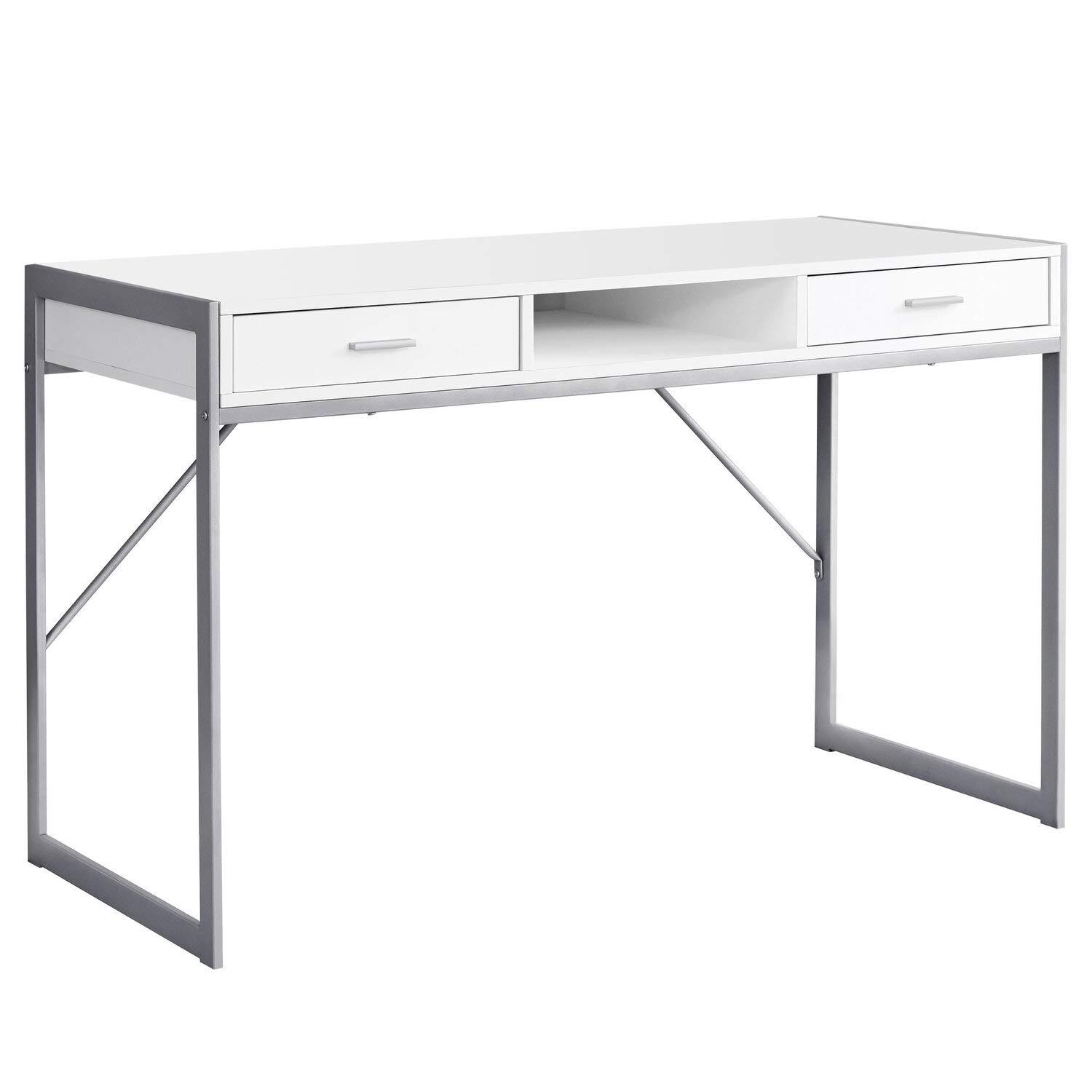 Monarch Specialties Computer Desk Home Office Laptop Storage Drawers 48InchL Work Metal Laminate White Grey Contemporary Modern