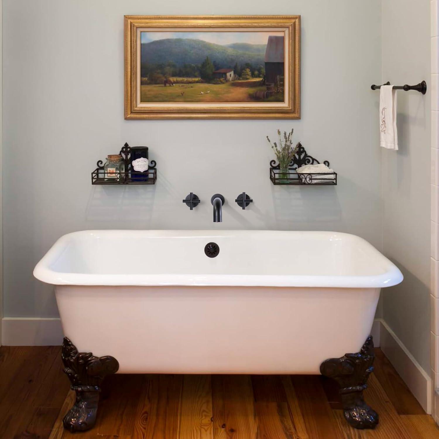 2-Handle 3-Hole Wall Mounted Roman Tub Faucet With 360° Swivel Spout