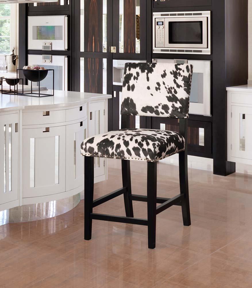 Linon Corey Black Cow Print Upholstery Counter Height Barstool Black/White: Farmhouse Style, Wood Frame, Footrest