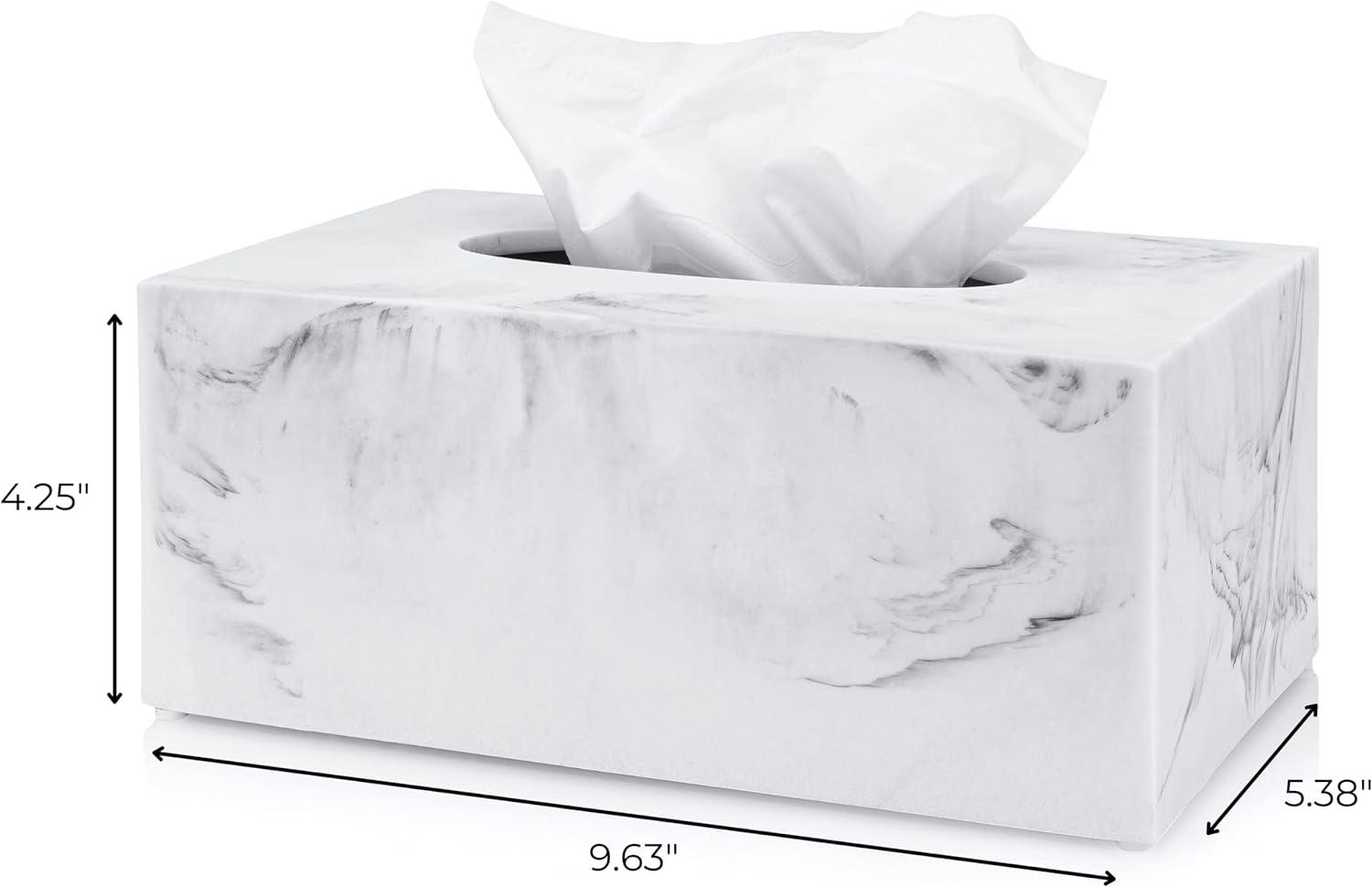 Essentra Home Rectangular Tissue Box Cover, White Marble Heavy Facial Tissue Holder – Blanc Collection