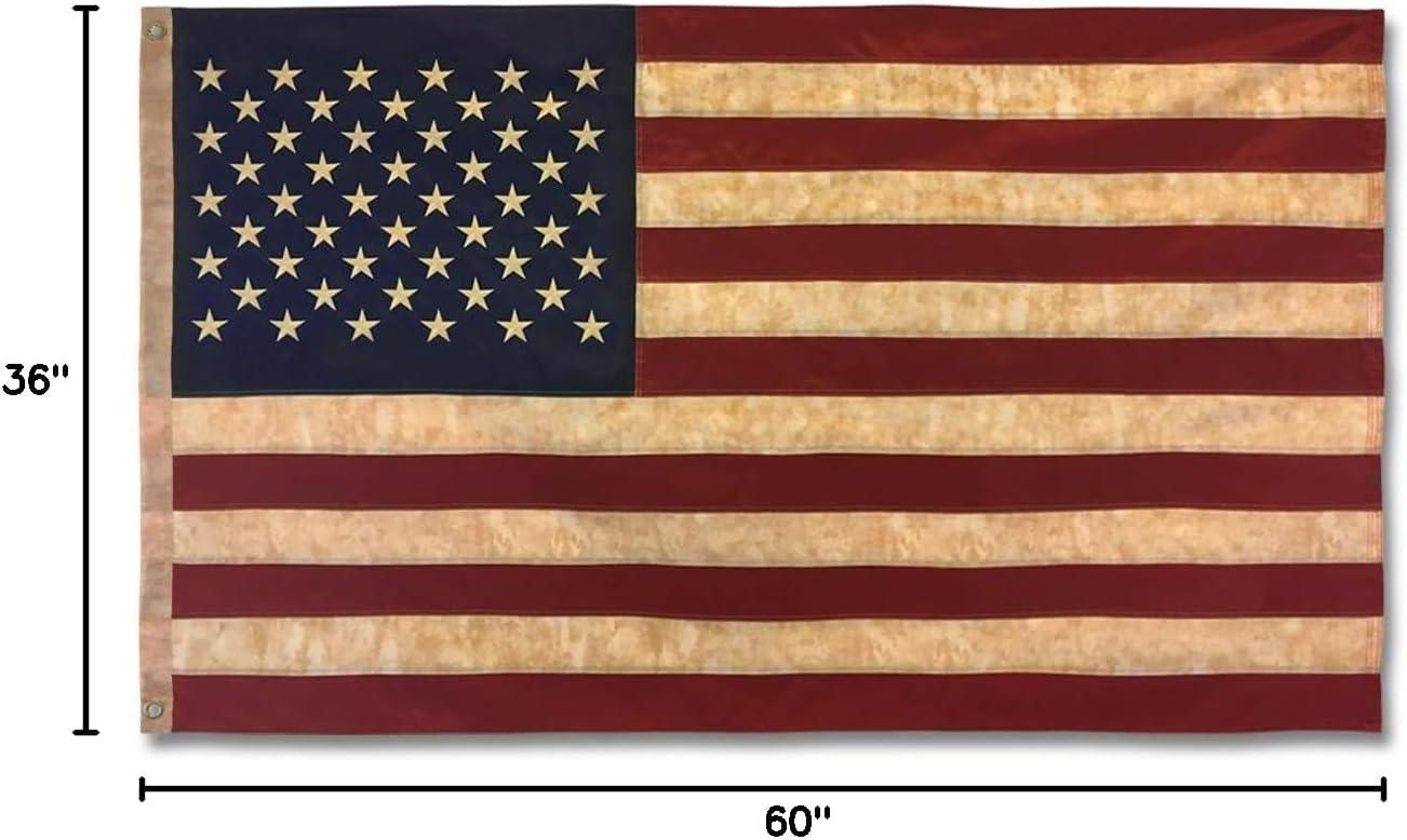 Vintage American Flag with Tea-Stain Design and Grommets