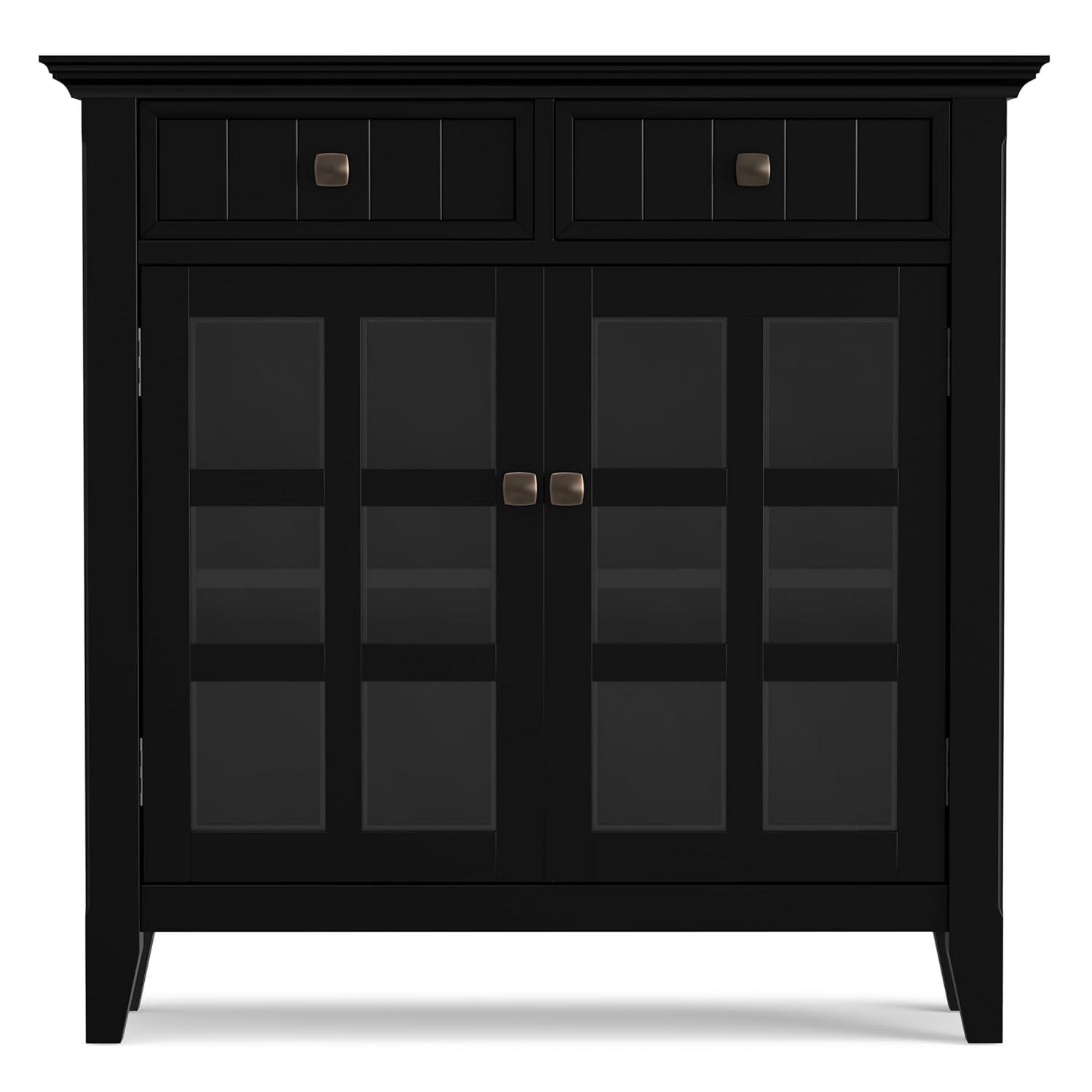 Simpli Home Acadian 36"W Solid Wood 2-Shelf Entryway Storage Cabinet with Glass Doors and 2 Drawers