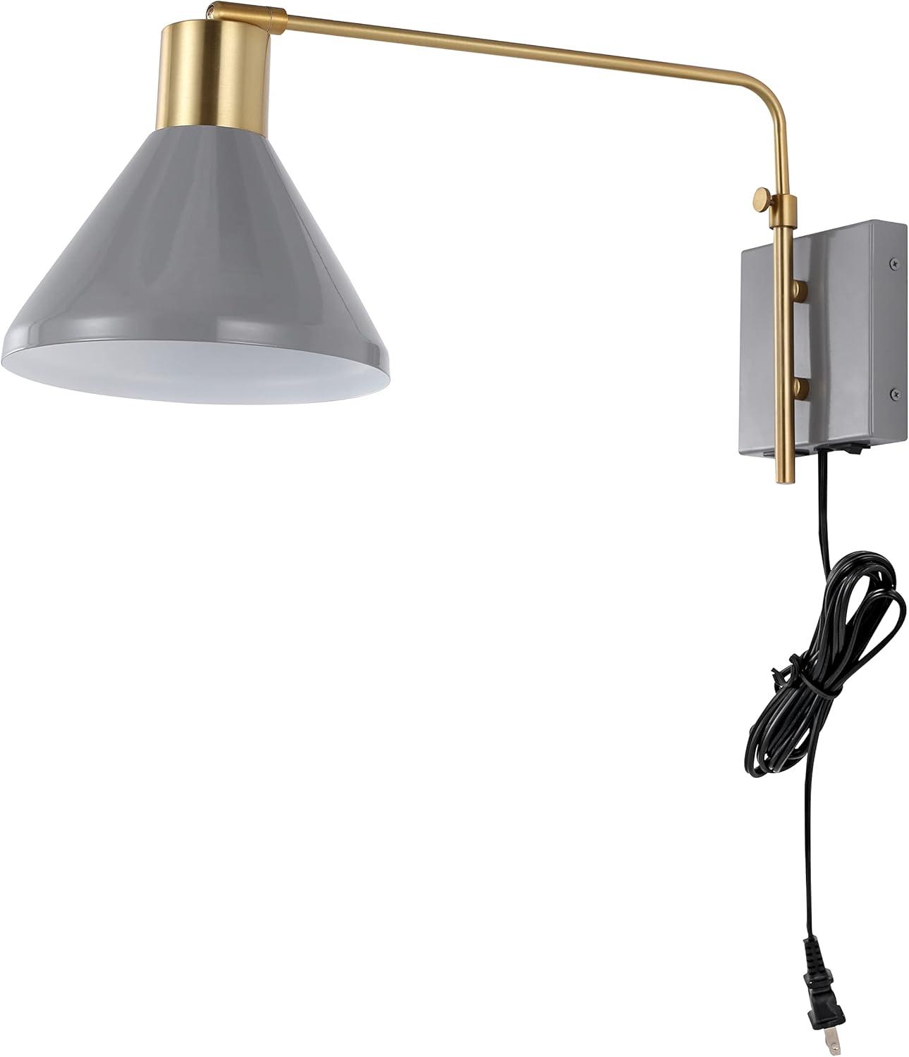 Max 20.5" Swing Arm 1-Light Modern Midcentury Iron USB Charging Port LED Sconce, Grey/Brass Gold