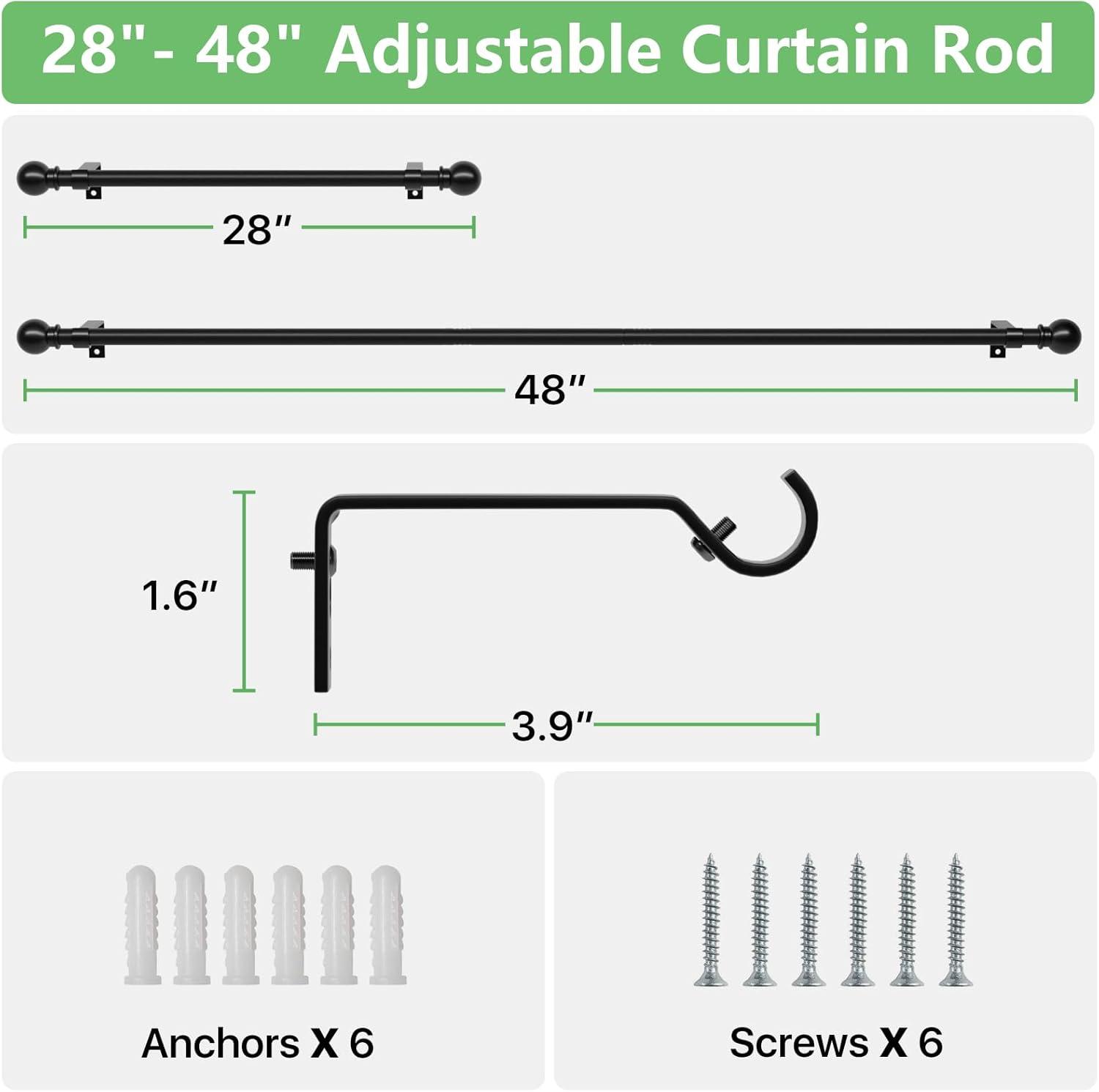Urbanest Ball Adjustable Double Curtain Rod Set, 5/8", 28-48", Matte Black