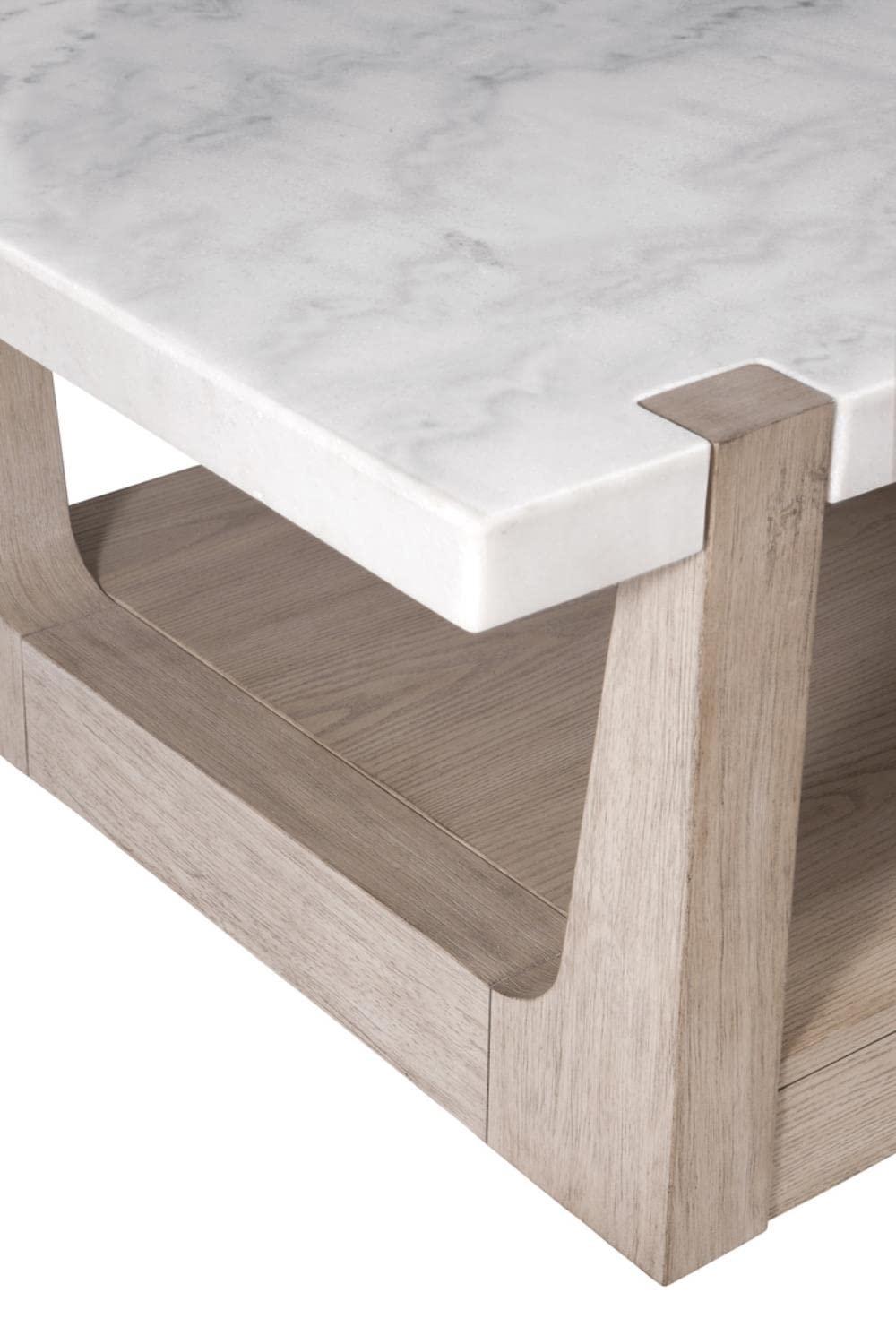 Beige and White Marble Rectangular Cocktail Table