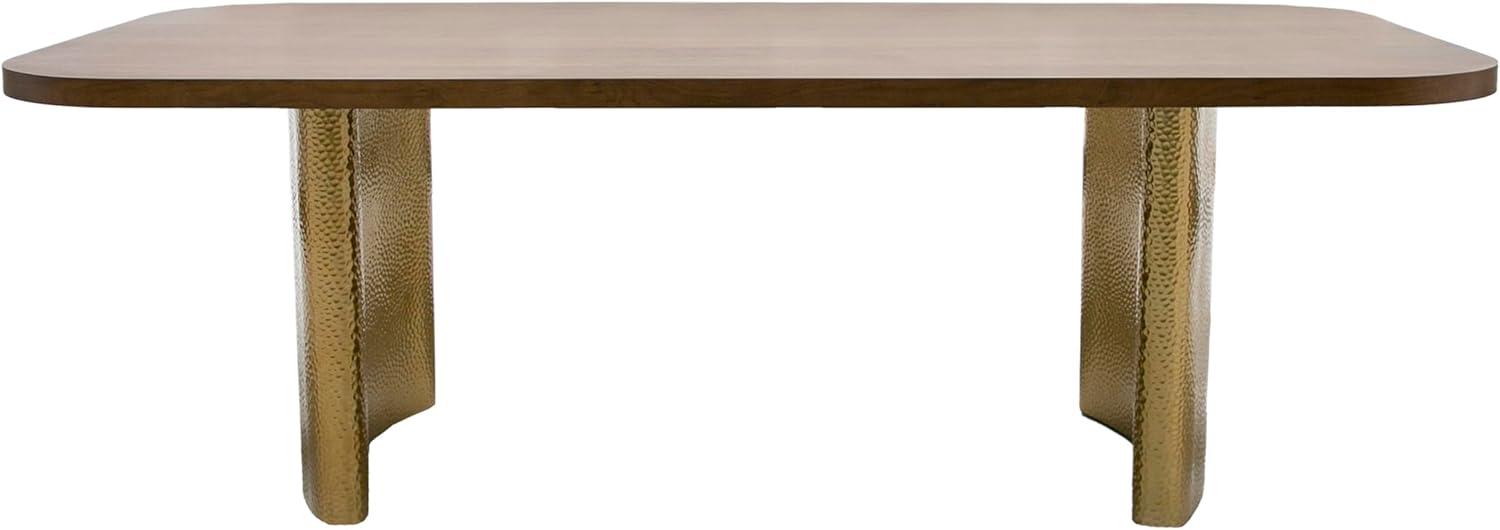 Walnut and Gold Rectangular Dining Table with Double Pedestal Base