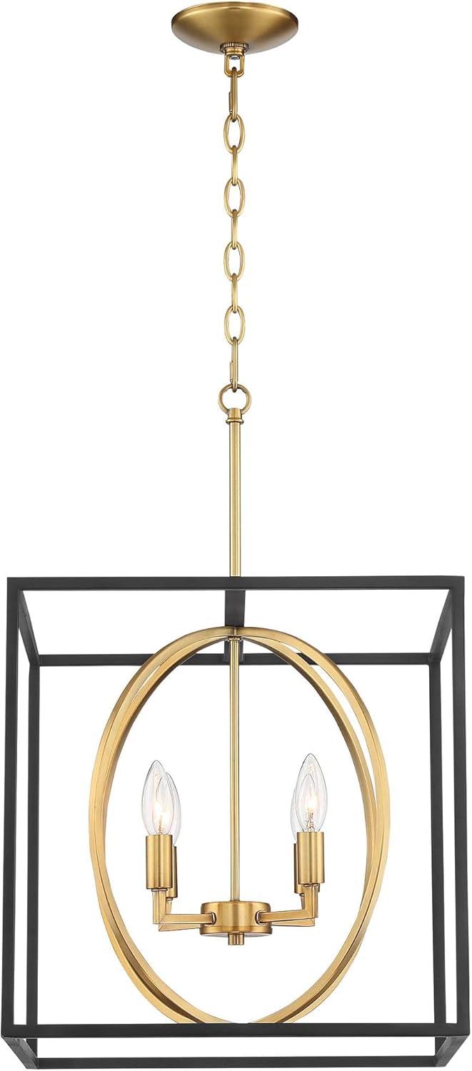 Modern Black and Warm Brass Cage Pendant Light 19"x20"